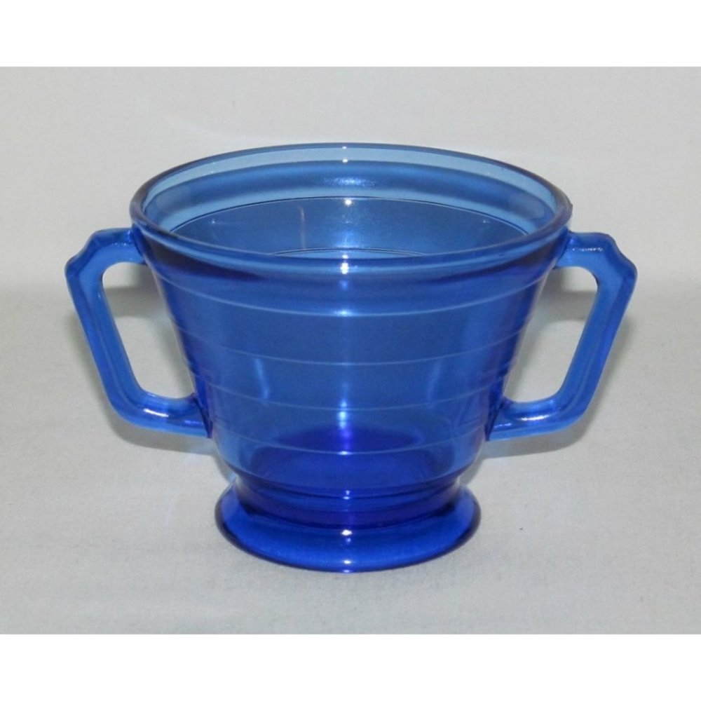 Hazel Atlas Glass MODERNTONE Cobalt Blue Footed Sugar Dish